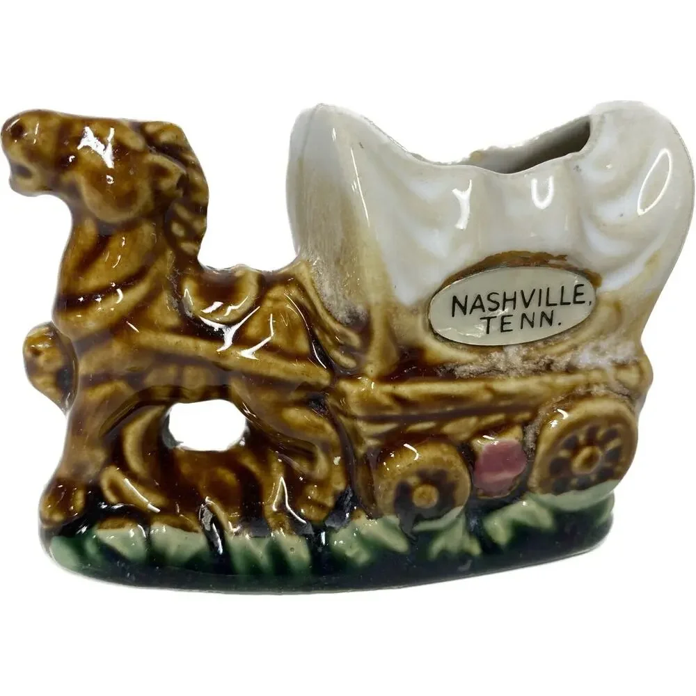 Vintage Nashville Tenn. TN Horse and Wagon Toothpick Holder Souvenir